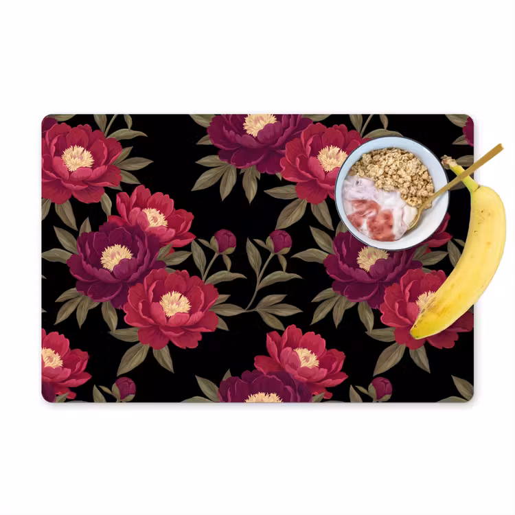 Placemat - 6 stuks - Bloemen - Patroon - Botanisch - Rood - Zwart — 1