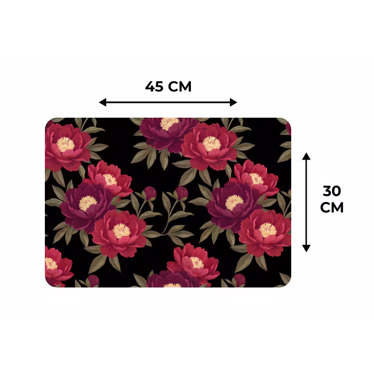 Placemat - 6 stuks - Bloemen - Patroon - Botanisch - Rood - Zwart — 3
