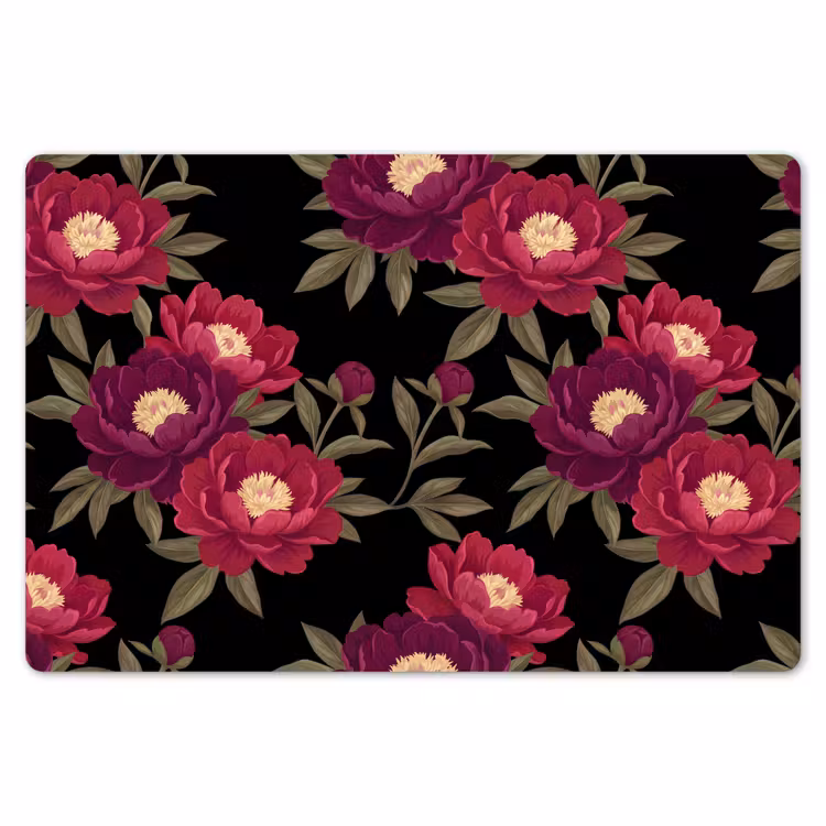 Placemat - 6 stuks - Bloemen - Patroon - Botanisch - Rood - Zwart — 7