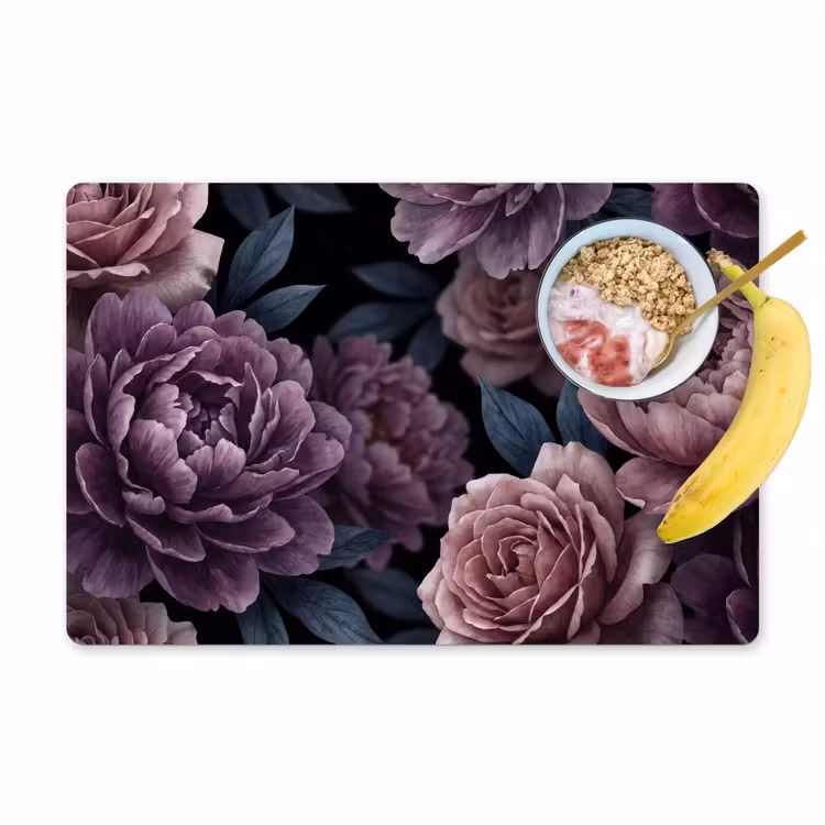 Placemat - 6 stuks - Bloemen - Patroon - Donker - Botanisch - Paars — 1