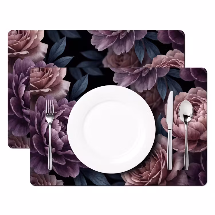 Placemat - 6 stuks - Bloemen - Patroon - Donker - Botanisch - Paars — 2