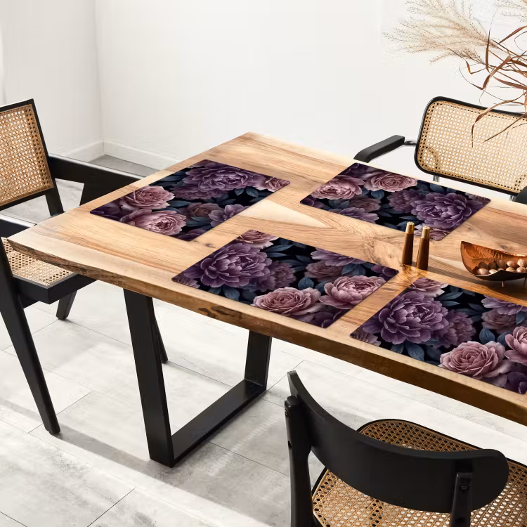 Placemat - 6 stuks - Bloemen - Patroon - Donker - Botanisch - Paars — 5