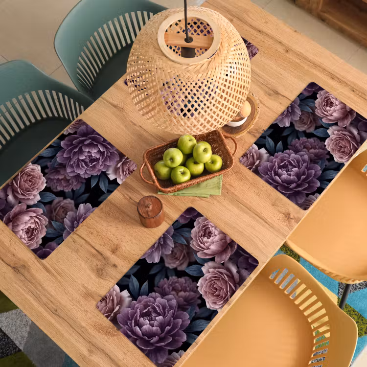 Placemat - 6 stuks - Bloemen - Patroon - Donker - Botanisch - Paars — 6