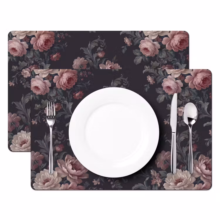 Placemat - 6 stuks - Bloemen - Patroon - Sierlijk - Roze - Donker — 2