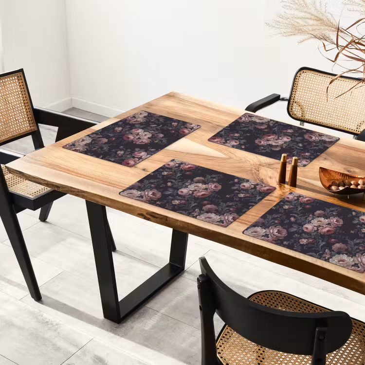 Placemat - 6 stuks - Bloemen - Patroon - Sierlijk - Roze - Donker — 5
