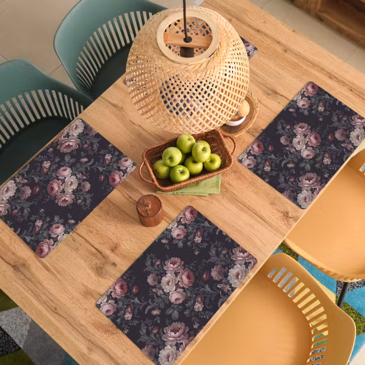 Placemat - 6 stuks - Bloemen - Patroon - Sierlijk - Roze - Donker — 6