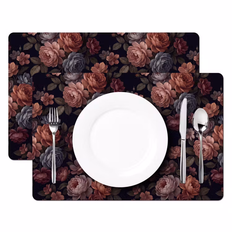 Placemat - 6 stuks - Bloemen - Patroon - Vintage - Donker - Roze — 2