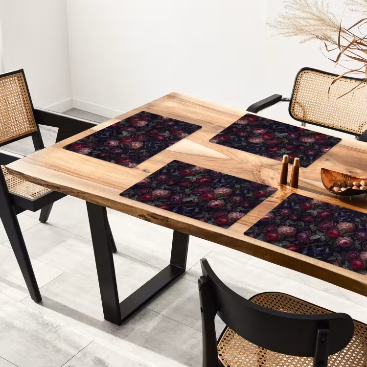 Placemat - 6 stuks - Bloemen - Rood - Klassiek - Donker - Patroon — 5