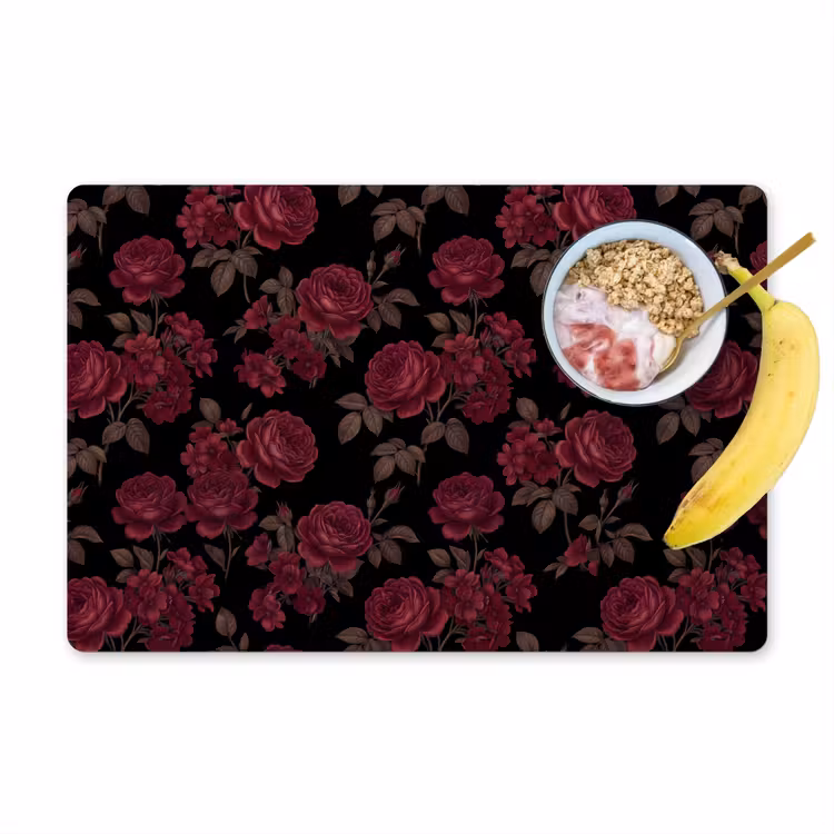Placemat - 6 stuks - Bloemen - Roos - Patroon - Klassiek - Rood — 1