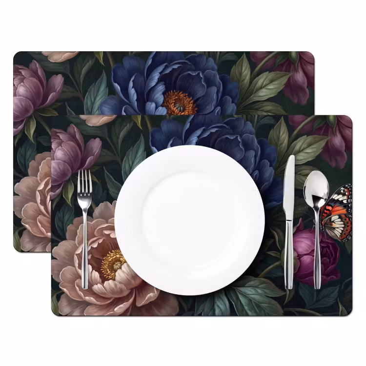 Placemat - 6 stuks - Bloemen - Vlinder - Natuur - Modern - Paars — 2