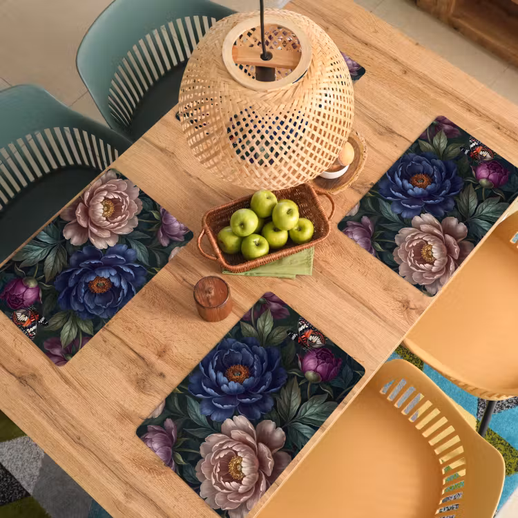 Placemat - 6 stuks - Bloemen - Vlinder - Natuur - Modern - Paars — 6