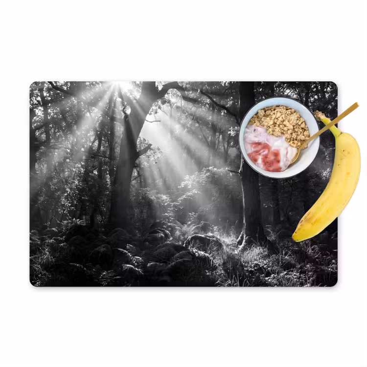 Placemat - 6 stuks - Bos - Lichtstralen - Natuur - Zwart-wit — 1