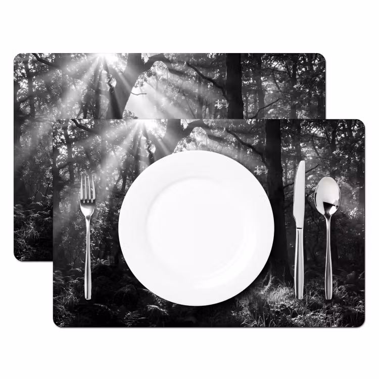Placemat - 6 stuks - Bos - Lichtstralen - Natuur - Zwart-wit — 2