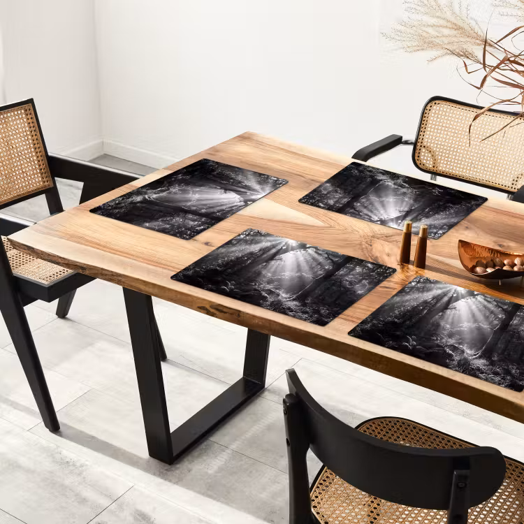 Placemat - 6 stuks - Bos - Lichtstralen - Natuur - Zwart-wit — 5