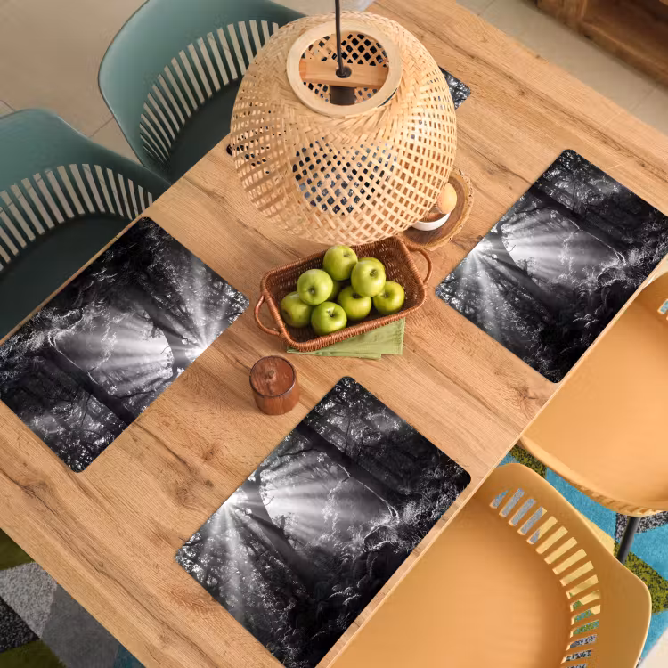 Placemat - 6 stuks - Bos - Lichtstralen - Natuur - Zwart-wit — 6