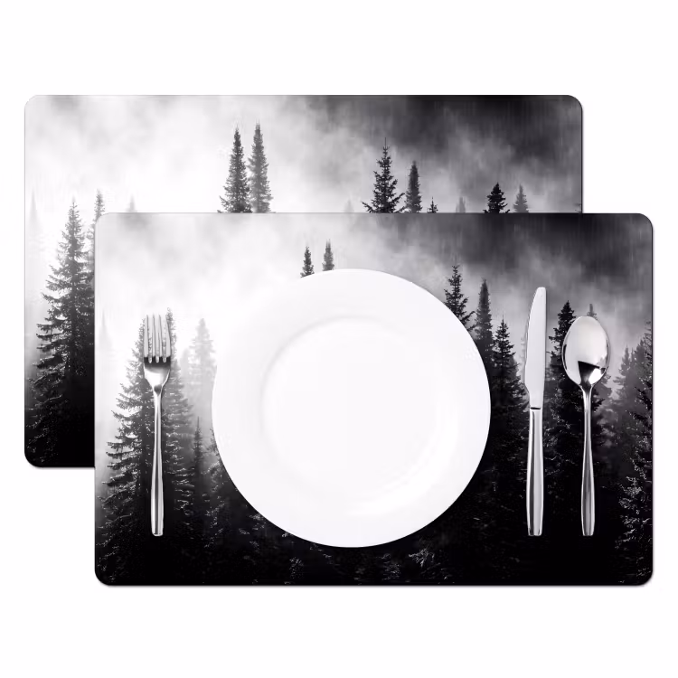 Placemat - 6 stuks - Bos - Mist - Winter - Monochroom - Natuur — 2