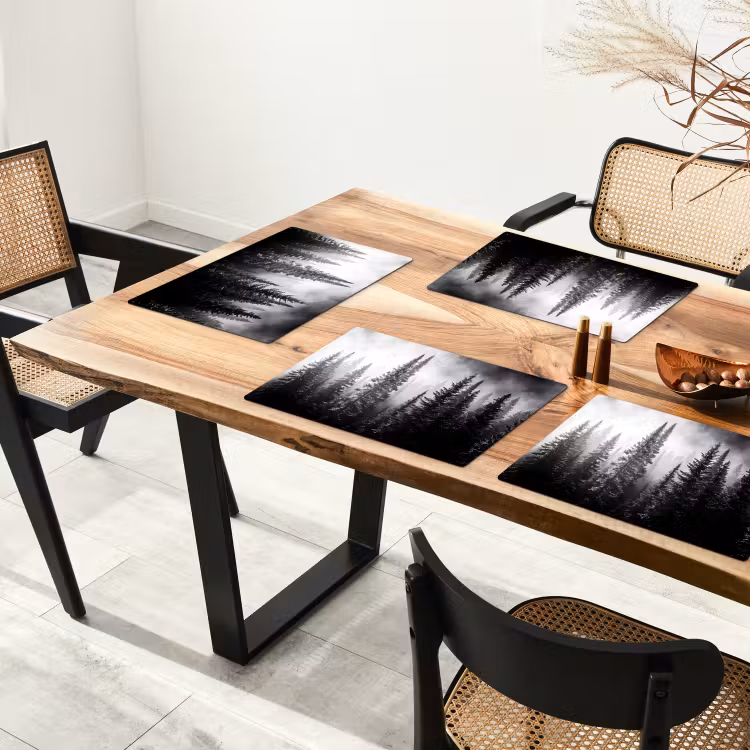 Placemat - 6 stuks - Bos - Mist - Winter - Monochroom - Natuur — 5