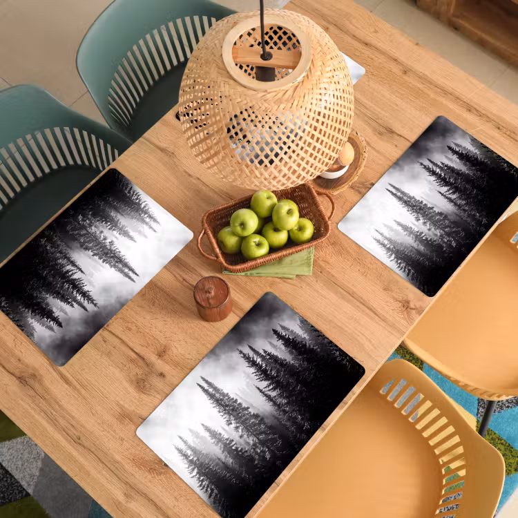 Placemat - 6 stuks - Bos - Mist - Winter - Monochroom - Natuur — 6