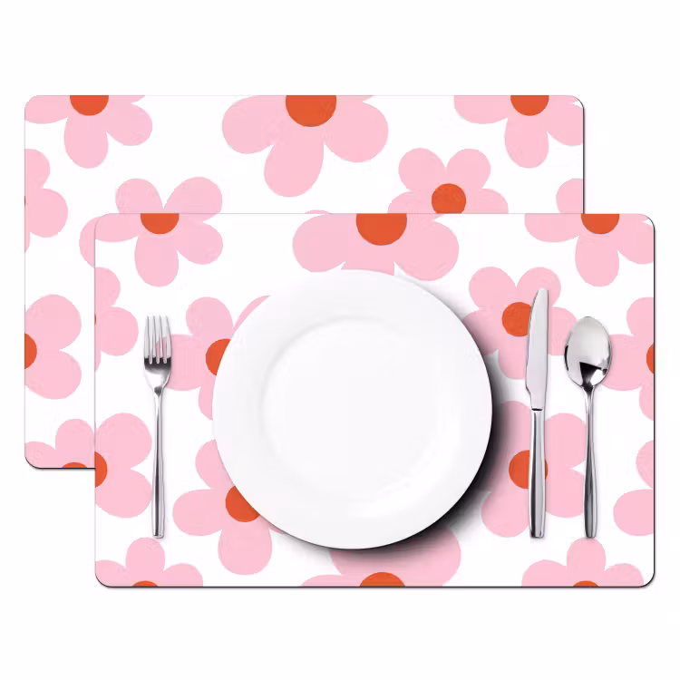 Placemat - 6 stuks - Bloemen - Patroon - Modern - Roze - Wit — 2
