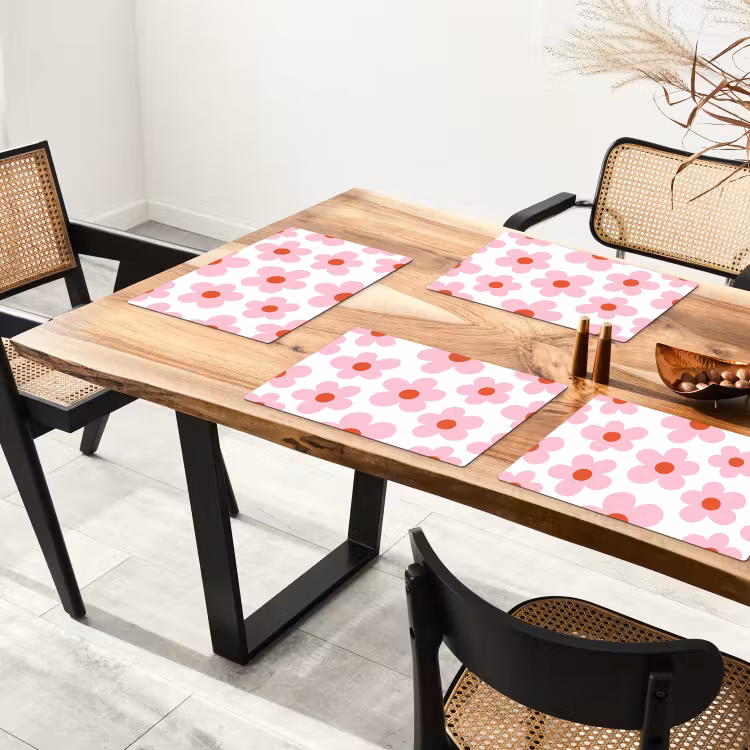 Placemat - 6 stuks - Bloemen - Patroon - Modern - Roze - Wit — 5