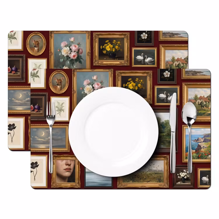 Placemat - 6 stuks - Bloemen - Vaas - Klassiek - Kunst - Rood — 2
