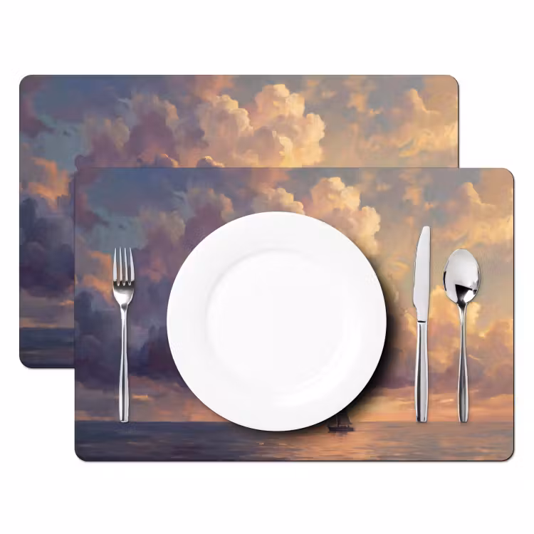 Placemat - 6 stuks - Boot - Zonsondergang - Zee - Natuur - Goud — 2