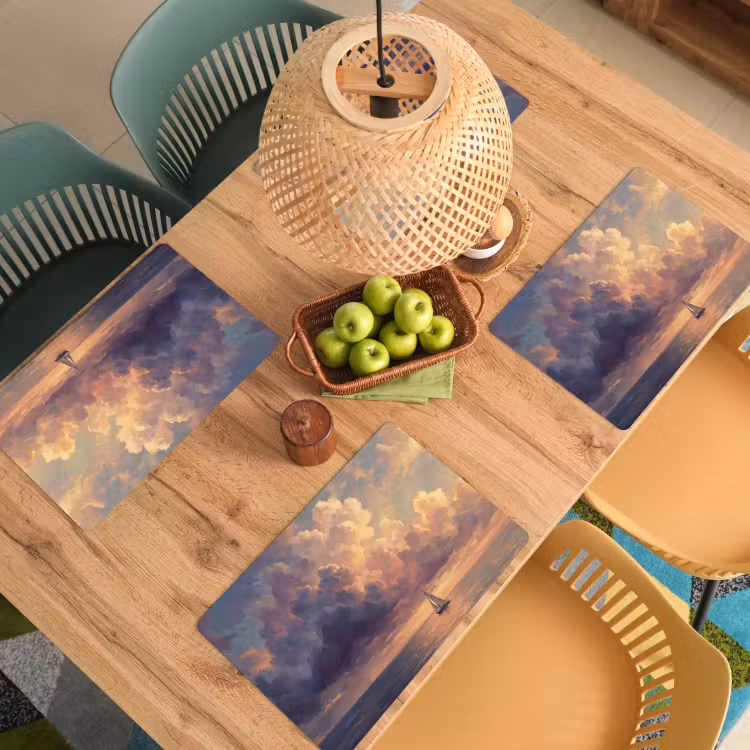 Placemat - 6 stuks - Boot - Zonsondergang - Zee - Natuur - Goud — 6