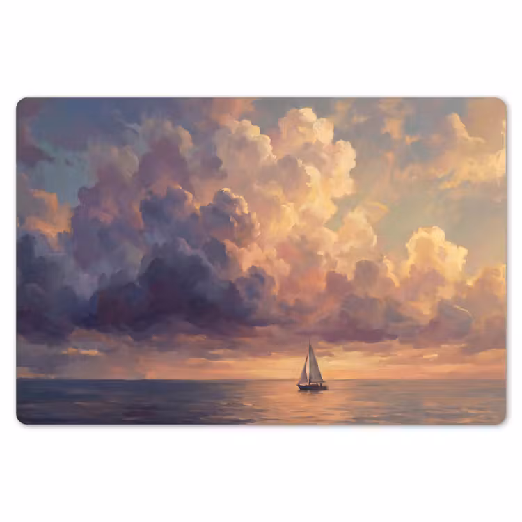 Placemat - 6 stuks - Boot - Zonsondergang - Zee - Natuur - Goud — 7