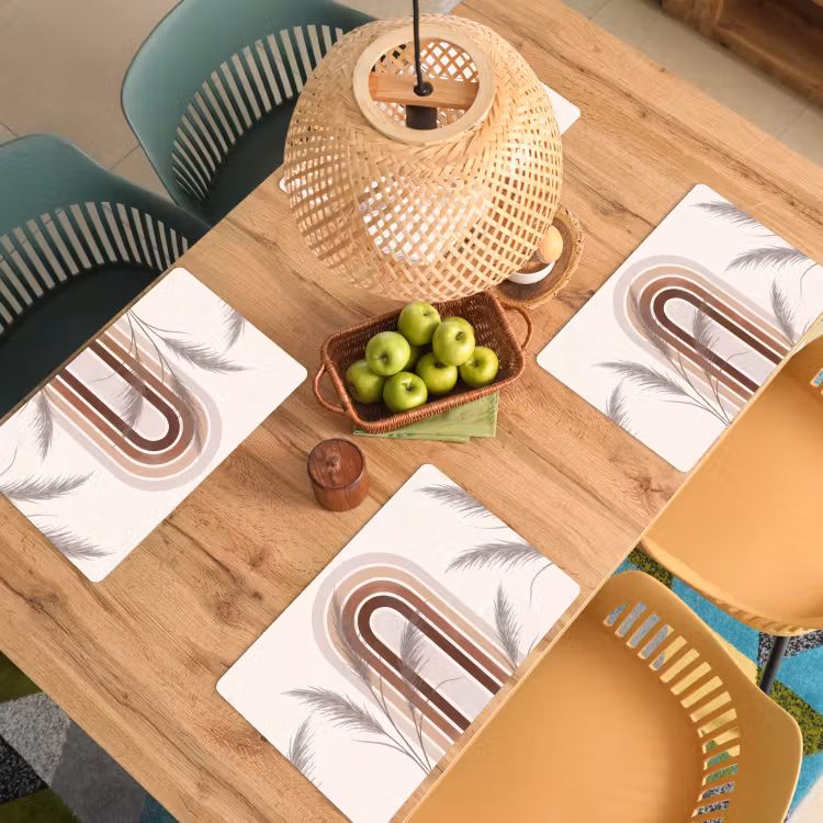 Placemat - 6 stuks - Abstract - Bogen - Plant - Boho - Beige — 6