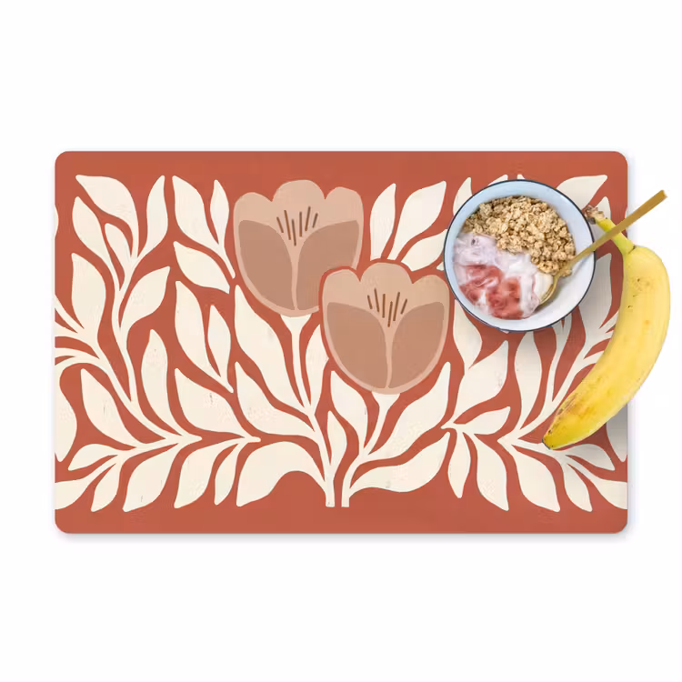 Placemat - 6 stuks - Bloemen - Abstract - Modern - Beige - Natuur — 1