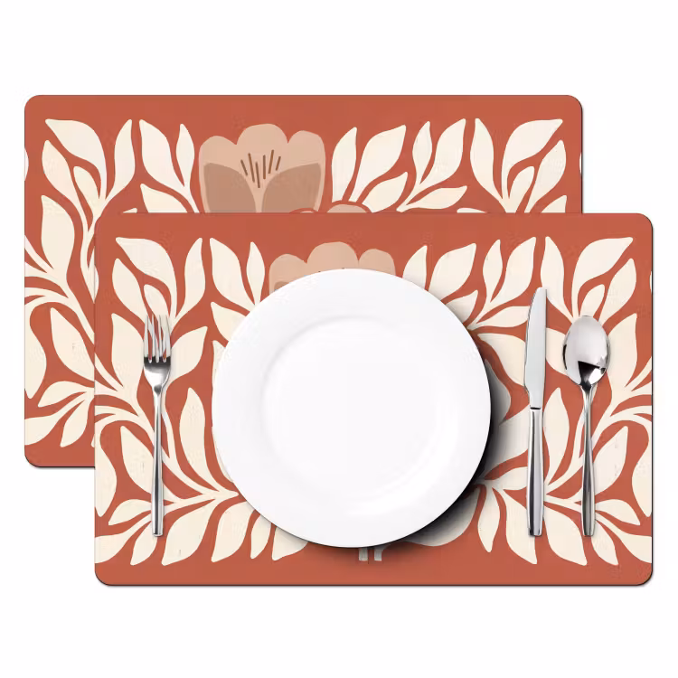 Placemat - 6 stuks - Bloemen - Abstract - Modern - Beige - Natuur — 2
