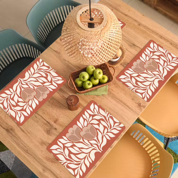 Placemat - 6 stuks - Bloemen - Abstract - Modern - Beige - Natuur — 6
