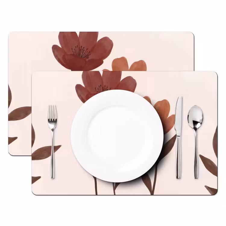 Placemat - 6 stuks - Bloemen - Abstract - Modern - Bruin - Decoratief — 2