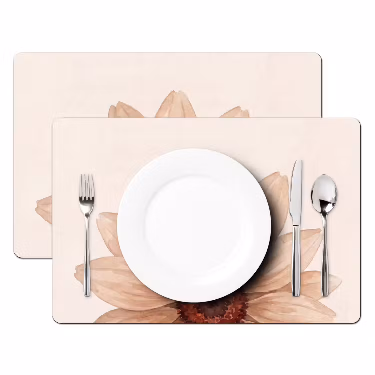 Placemat - 6 stuks - Bloemen - Bloemblad - Natuur - Aquarel - Beige — 2