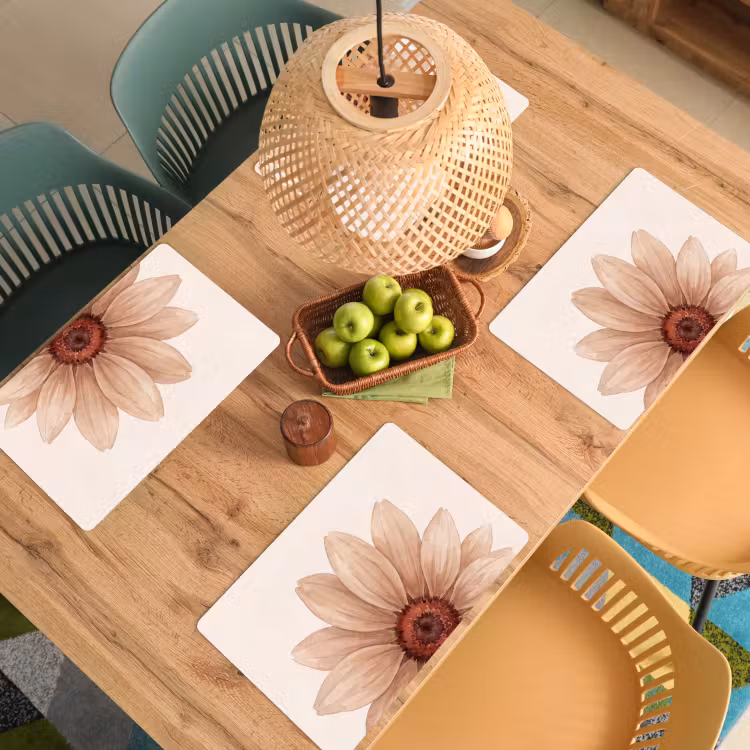 Placemat - 6 stuks - Bloemen - Bloemblad - Natuur - Aquarel - Beige — 6