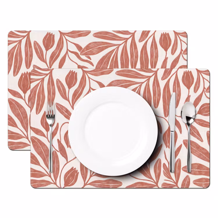 Placemat - 6 stuks - Bloemen - Patroon - Modern - Natuur - Bruin — 2