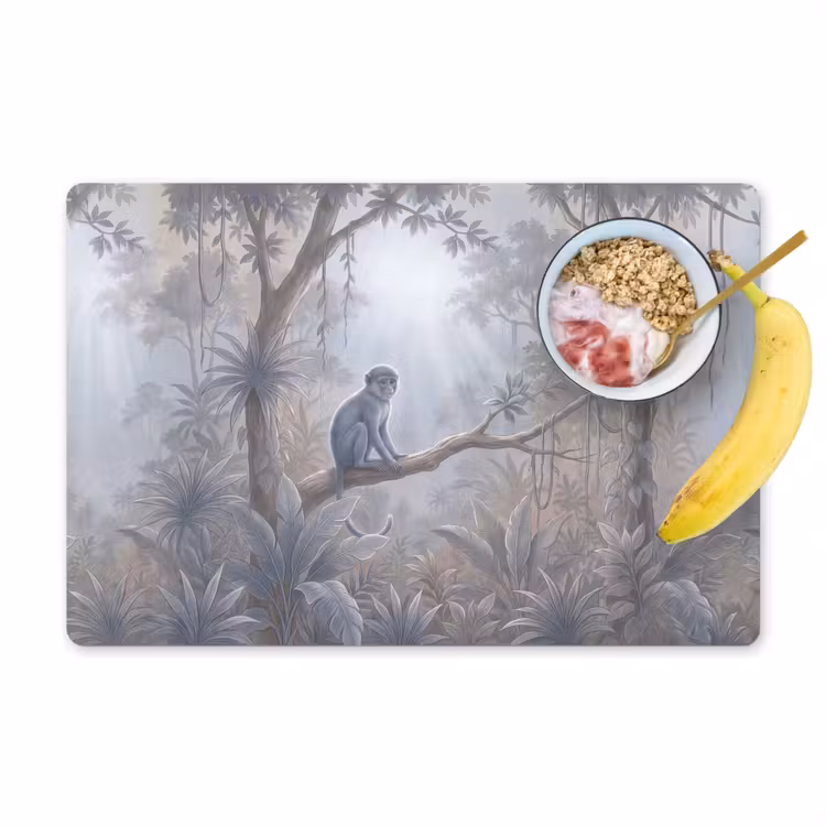 Placemat - 6 stuks - Aap - Boom - Jungle - Natuur - Grijs — 1