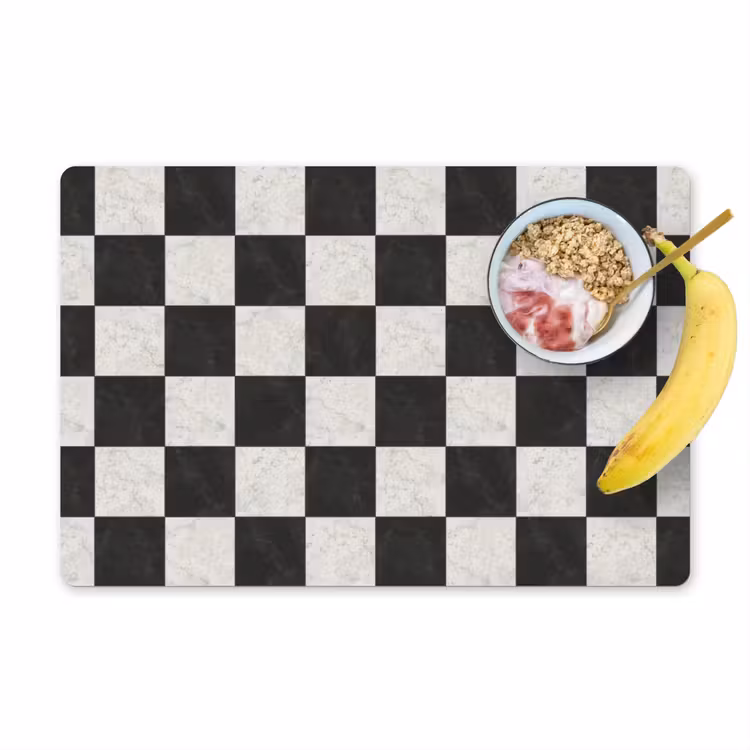 Placemat - 6 stuks - Dambord - Marmer - Zwart - Wit — 1
