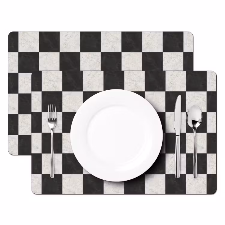 Placemat - 6 stuks - Dambord - Marmer - Zwart - Wit — 2
