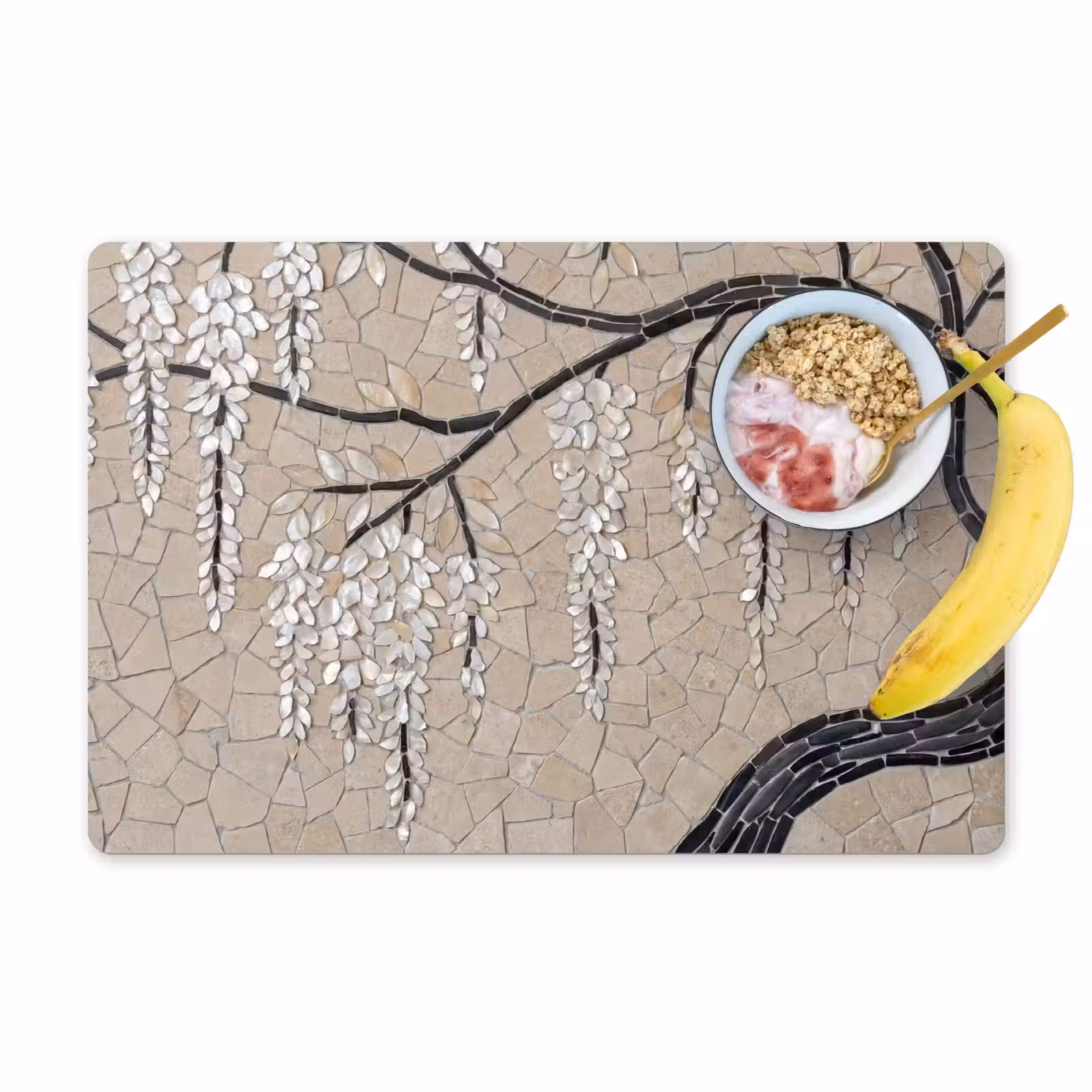 Placemat - 6 stuks - Boom - Bloemen - Mozaïek - Kunst - Wit — 1