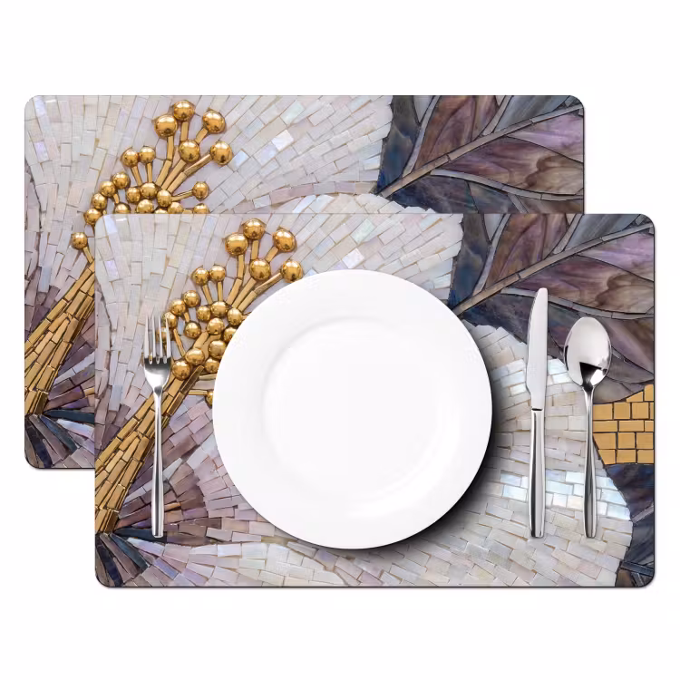 Placemat - 6 stuks - Bloemen - Mozaïek - Kunst - Modern - Goud — 2