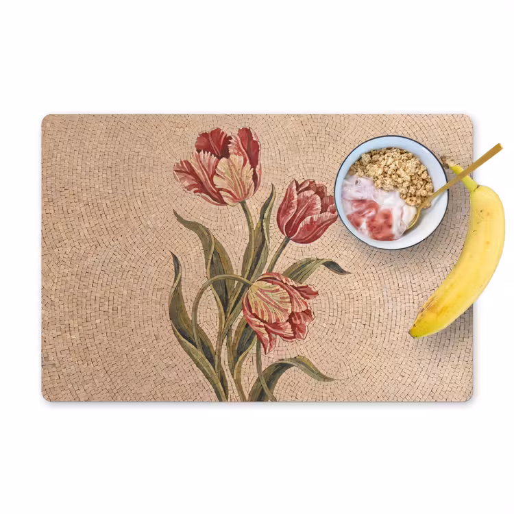 Placemat - 6 stuks - Bloemen - Mozaïek - Rood - Groen - Kunst — 1