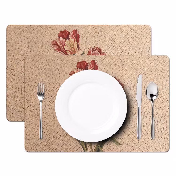 Placemat - 6 stuks - Bloemen - Mozaïek - Rood - Groen - Kunst — 2