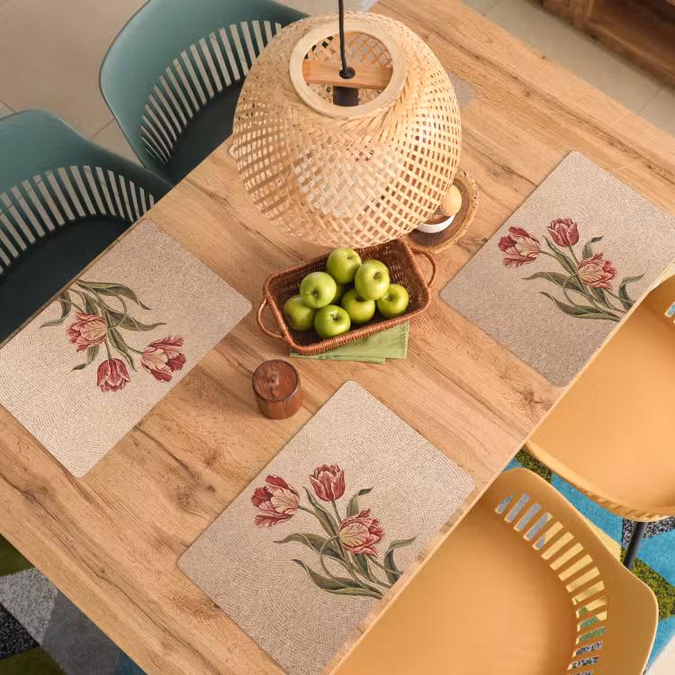 Placemat - 6 stuks - Bloemen - Mozaïek - Rood - Groen - Kunst — 6