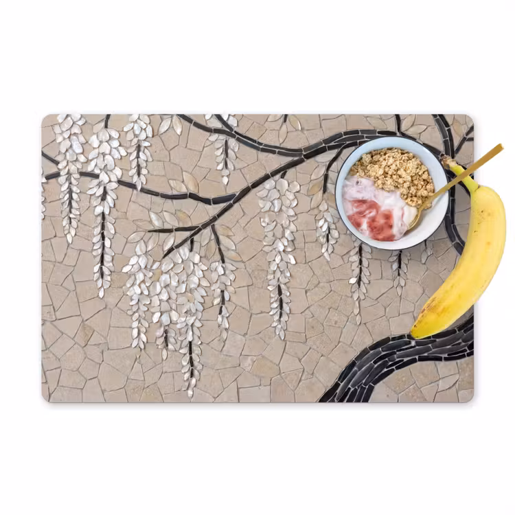 Placemat - 6 stuks - Boom - Bloemen - Mozaïek - Kunst - Wit — 1