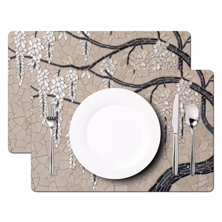 Placemat - 6 stuks - Boom - Bloemen - Mozaïek - Kunst - Wit — 2