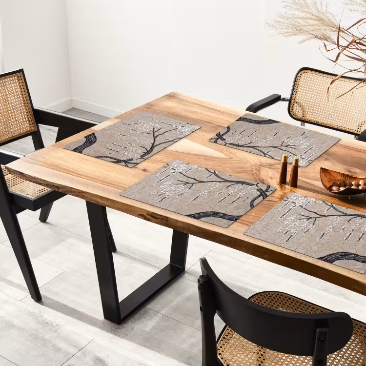 Placemat - 6 stuks - Boom - Bloemen - Mozaïek - Kunst - Wit — 5