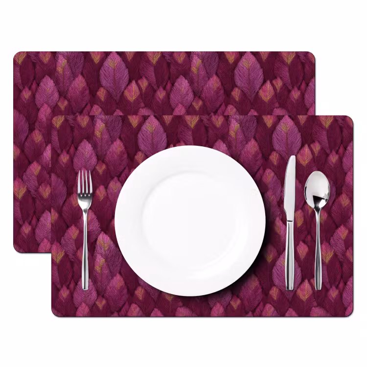 Placemat - 6 stuks - Bladeren - Patroon - Burgundy — 2