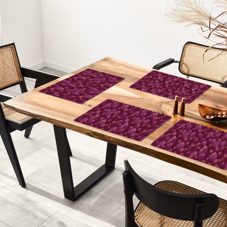 Placemat - 6 stuks - Bladeren - Patroon - Burgundy — 5