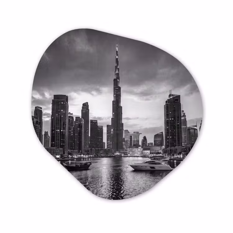 Organische vorm aluminium - Stad - Skyline - Architectuur - Avond - Zwart-wit — 1